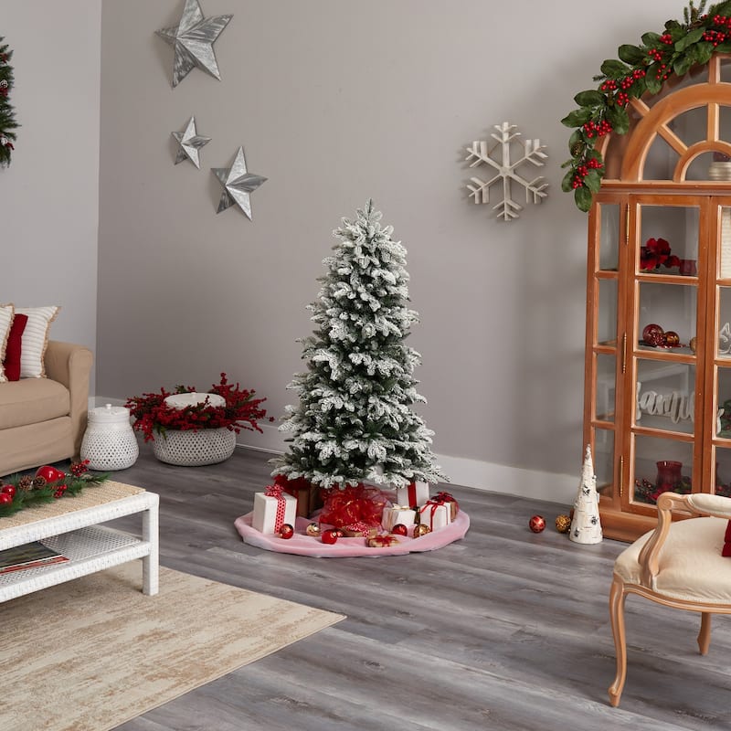 5ft Artificial Christmas Tree with Warm White Lights - Vintage Fir Tree with Flocked Branches - Holiday Decor - Green - 60