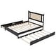 preview thumbnail 9 of 13, Trundle Platform Bed Queen Size Bed Frame and Twin Size Trundle, with Unique Rattan Headboard 2 Storage Drawer, Elegant Espresso