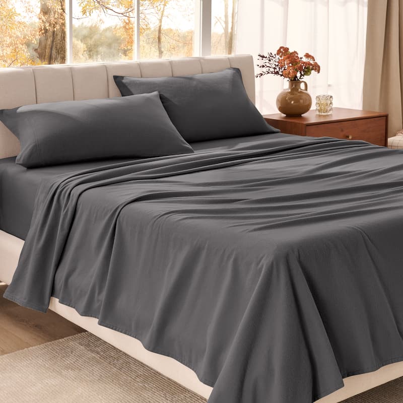 Bare Home Organic Cotton Flannel Sheet Set - Queen - Grey