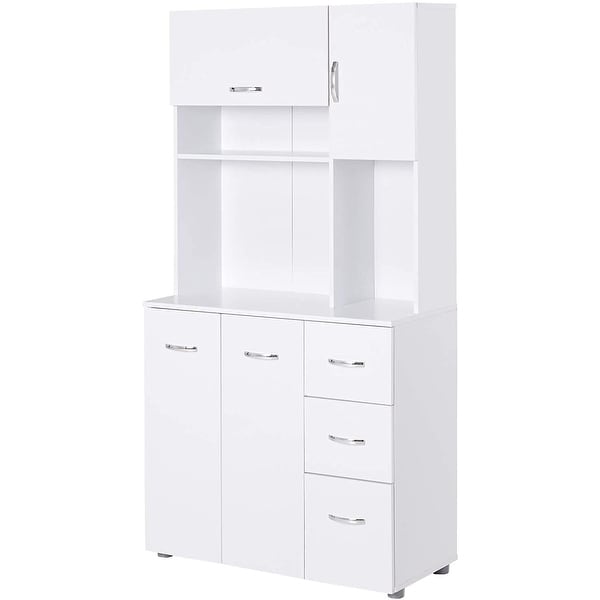 HOMCOM 66" Kitchen Pantry Microwave Hutch with 4 Large Cabinets, White. Opens flyout.