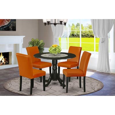 Rustic Kitchen Table Set for 4 - 5 Piece Dining Set with Chairs - 42 Inch Round Table - Black Parson Chairs