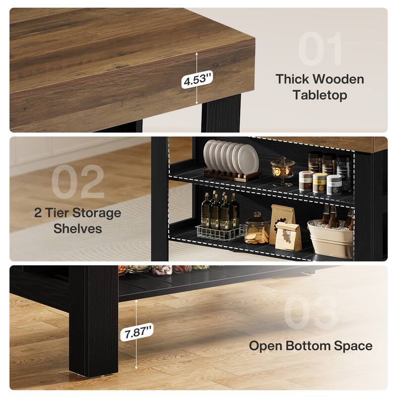 Kitchen Island with Seating and Storage Shelves