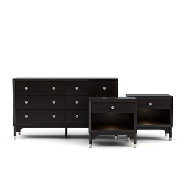 Furniture of America Forma Mid-Century Modern 3-Piece Black Dresser and 2 Nightstand Bedroom Set Furniture of America Forma Mid-Century Modern 3-Piece Black Dresser and 2 Nightstand Bedroom Set