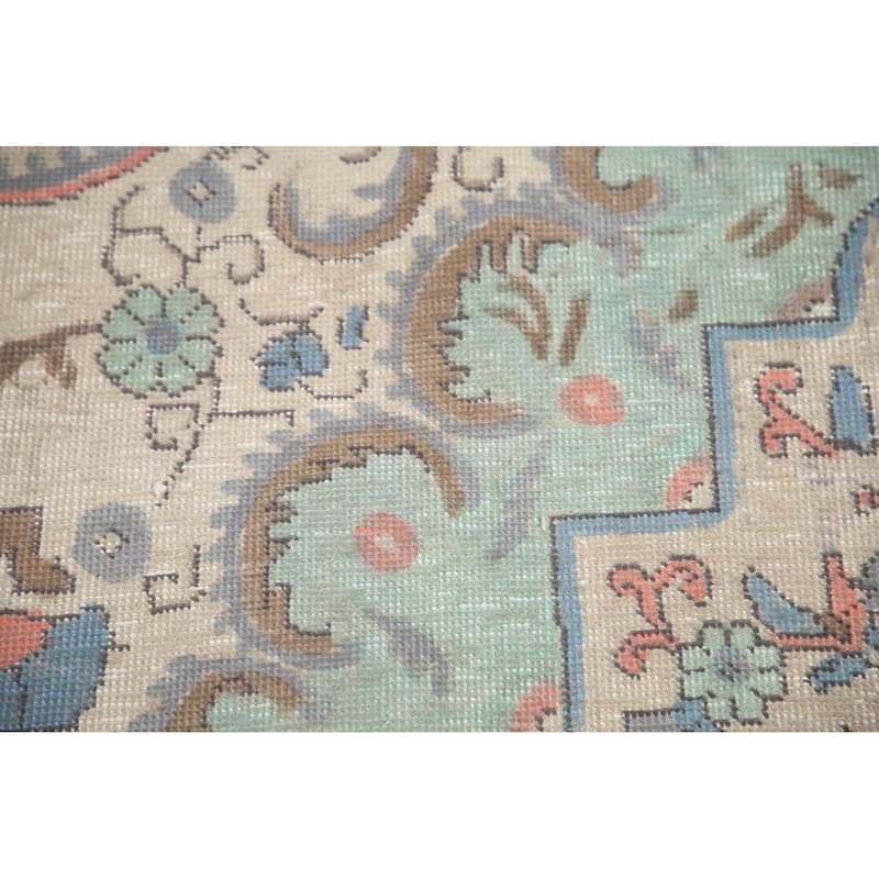 Hand Knotted Oriental 100% Wool Carpet Traditional Medallion Beige & Ivories Tabriz Area Rug - 12' 10'' X 9' 6''