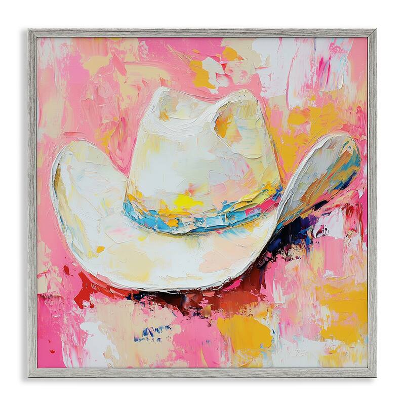 Stupell Painterly Brushed Cowgirl Hat Framed Giclee Art Design By Heidi Kuntz - 17 x 17 - Grey