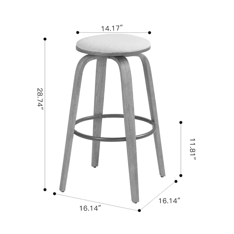 Beatus Beige Woven Fabric Bar Stool with Natural Wood Legs