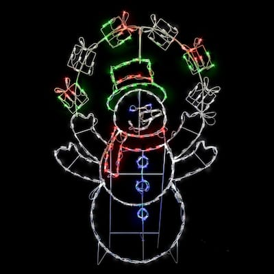 Puleo International 5' 2D Outdoor Snowman with 222 Multi-Color-Color LED Lights - White
