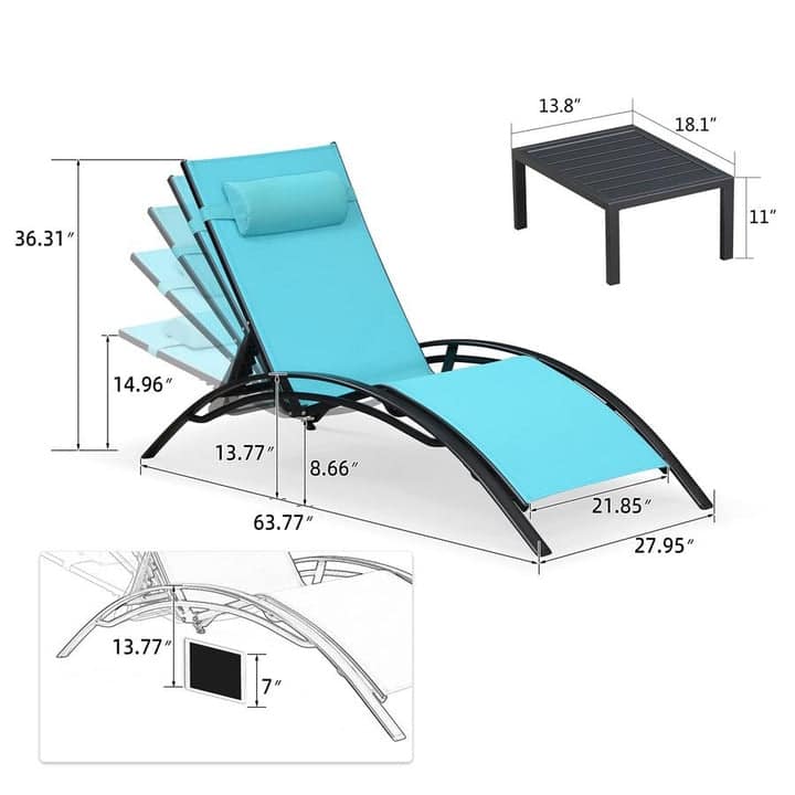 PURPLE LEAF Patio Chaise Lounge Set Outdoor Beach Pool Sunbathing Lawn Outside Chairs with Side Table Included