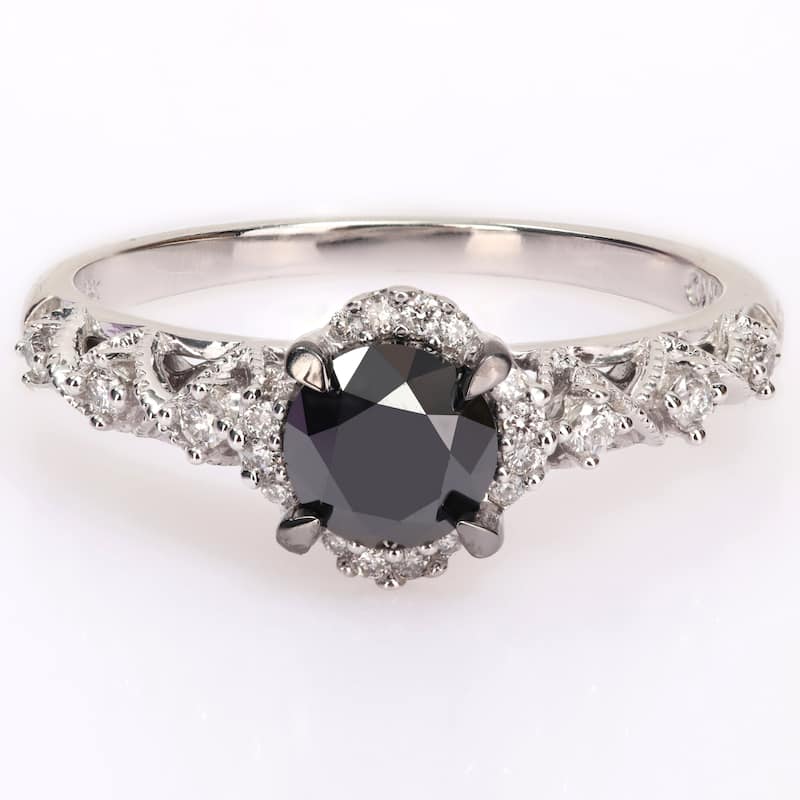 Miadora 3/4ct TDW Black and White Diamond Vintage Halo Infinity Engagement Ring in 14k White Gold