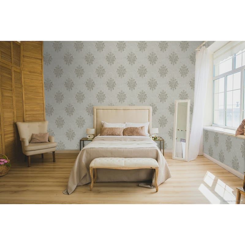 Galerie Wallcoverings Serene Collection Metallic Ornamental Damask Vinyl on Non-woven Wallpaper Roll
