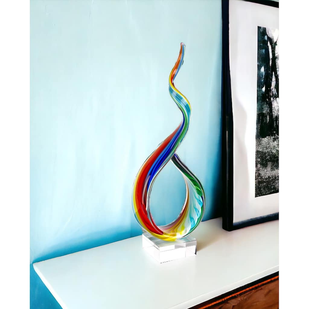 HomeRoots 19" Rainbow Murano Glass Modern Abstract Tabletop Sculpture - 4' X '19' X '7