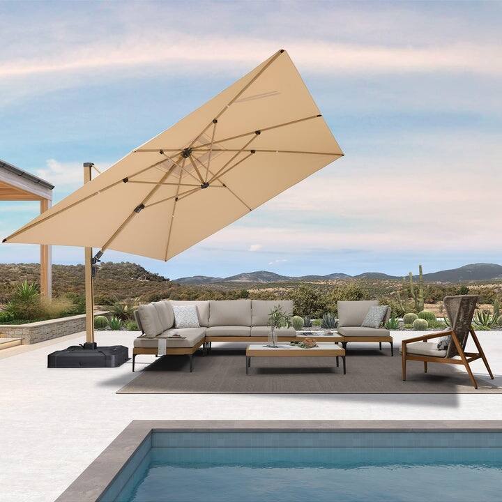 PURPLE LEAF Wood Grain Premium Patio Cantilever Umbrella