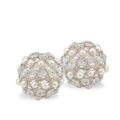 HomeRoots Set of Two Silver and Clear Faux Crystal and Pearl Decorative Orbs - 3 x 3 x 3