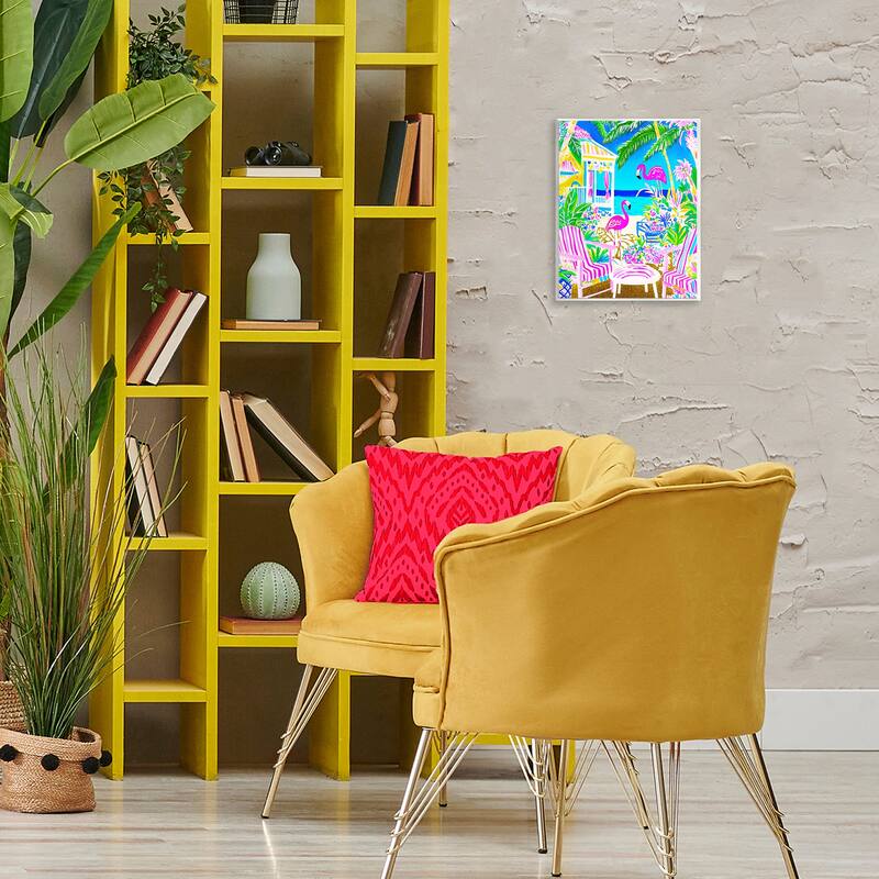 Stupell Vivid Flamingos on Tropical Beach Wall Plaque Art Design By Jess Stempel