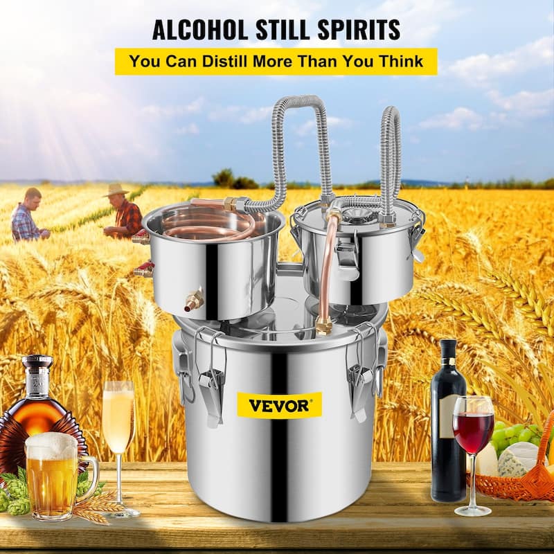 Alcohol Still 5 Gal 19L Water Alcohol Distiller Copper Tube With Circulating Pump Home Brewing Kit Build-in Thermometer , 3 Pots