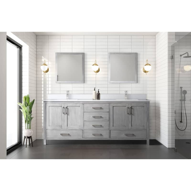 Jacques 80 in. W x 22 in. D White Bath Vanity, Cultured Marble Top, Faucet Set, and 30 in. Mirror
