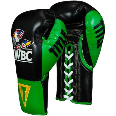 Title Boxing WBC Pro Fight Leather Lace Up Gloves - Black/Green