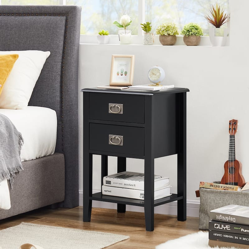 Javlergo Wood Nightstand with 2-Drawer and Storage Shelf, Set of 2