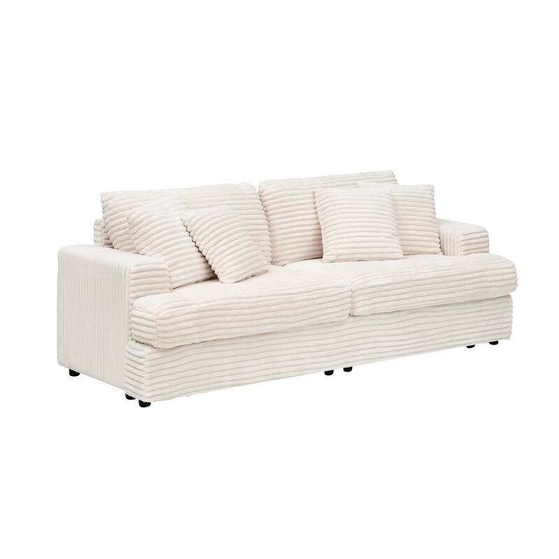 Spacious 3-Seater Corduroy Sofa with 4 Toss Pillows, Soft and Comfortable Couch for Modern Living Rooms and Apartments