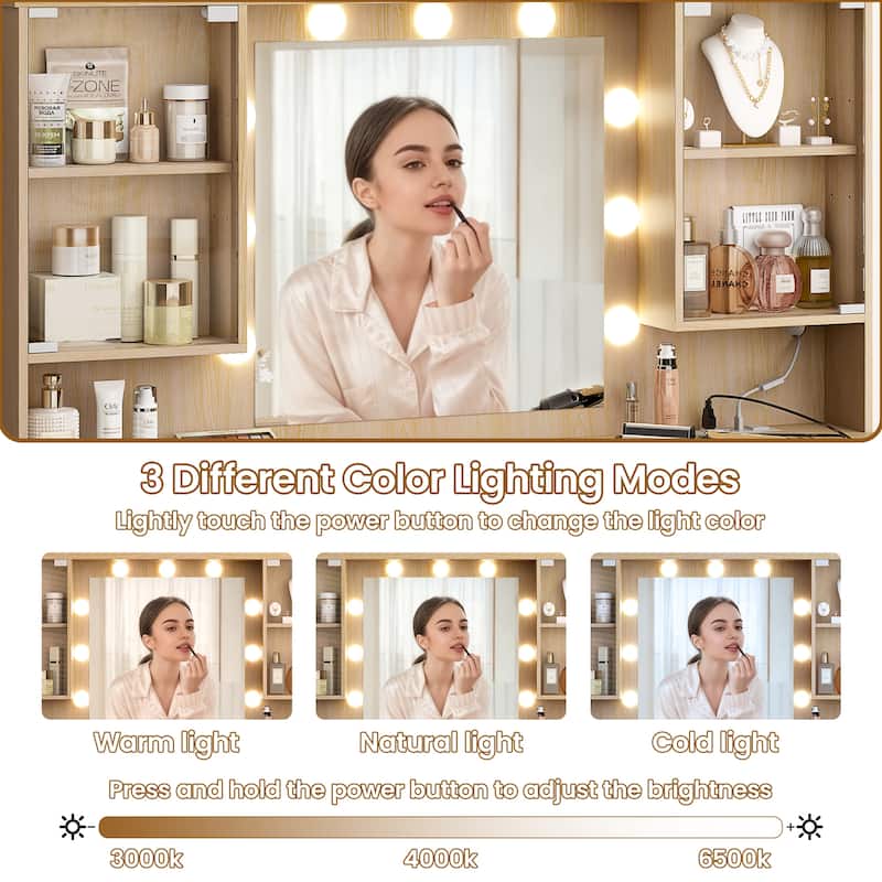 47" Modern Makeup Vanity Desk with Mirror and Large Cabinets, Dressing Table