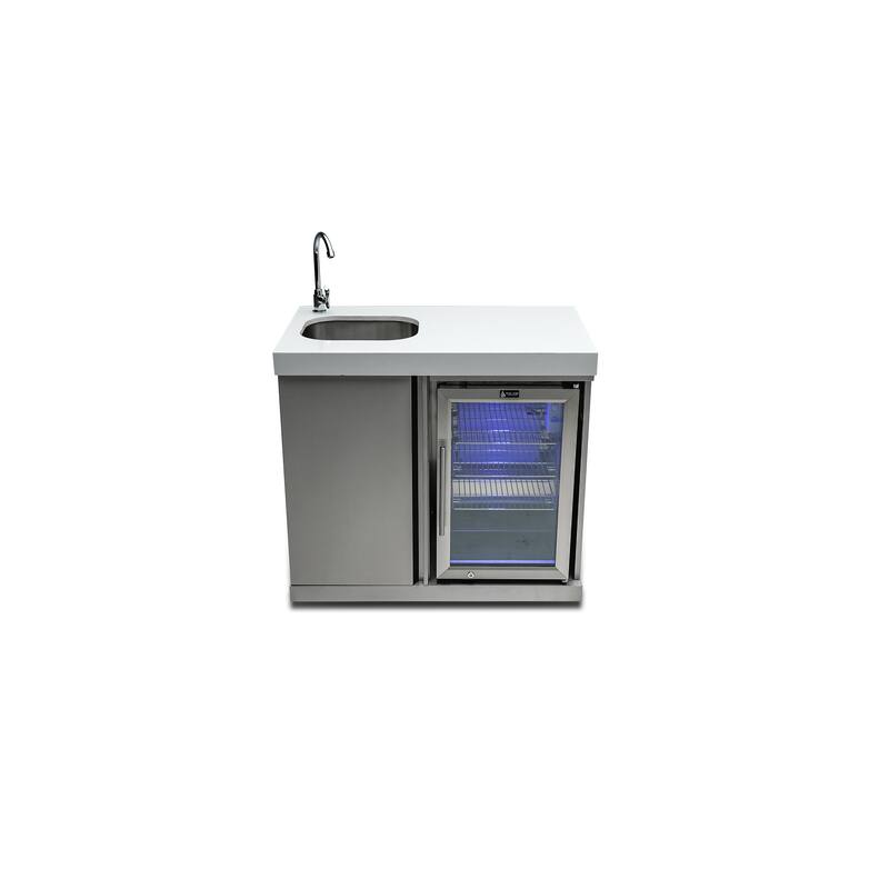 Mont Alpi MASF-SS Stainless Steel Beverage Center Cabinet Module with Outdoor Refrigerator Faucet and Sink + Storage Cabinet
