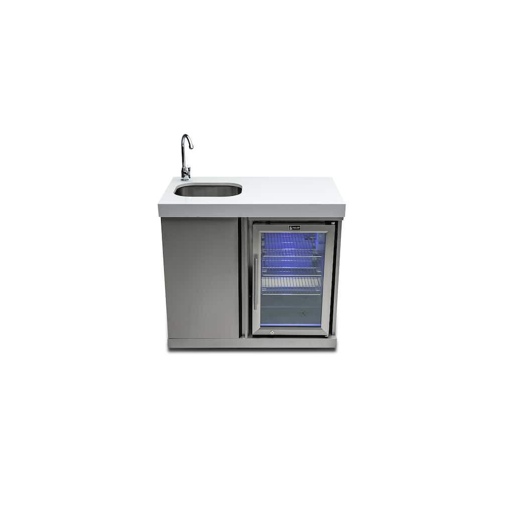 Mont Alpi MASF-SS Stainless Steel Beverage Center Cabinet Module with Outdoor Refrigerator Faucet and Sink + Storage Cabinet