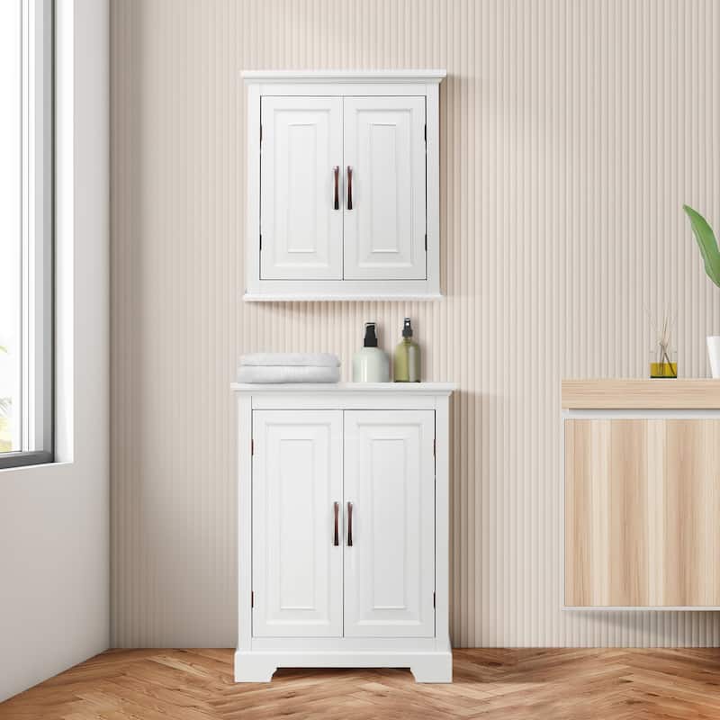 Teamson Home St. James 2-Door Wall Cabinet with Adjustable Shelves and Brushed Bronze Handles