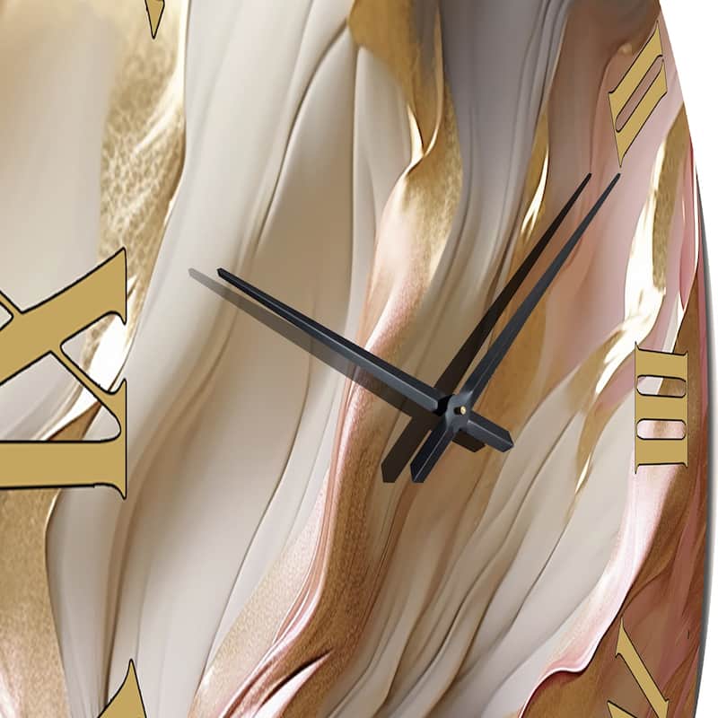 Designart "Subtle Serenity Liquid Art Gold Waves I" Abstract Shapes Oversized Wall Clock