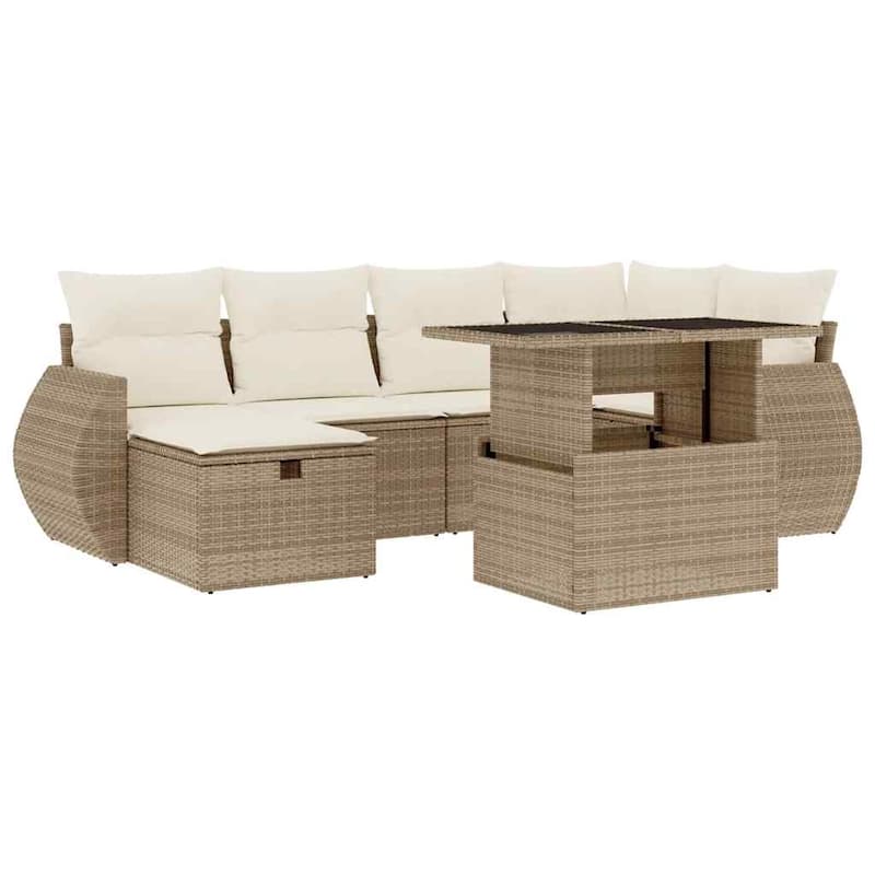 vidaXL Patio Sofa Set with Cushions Outdoor Furniture 7 Piece Poly Rattan