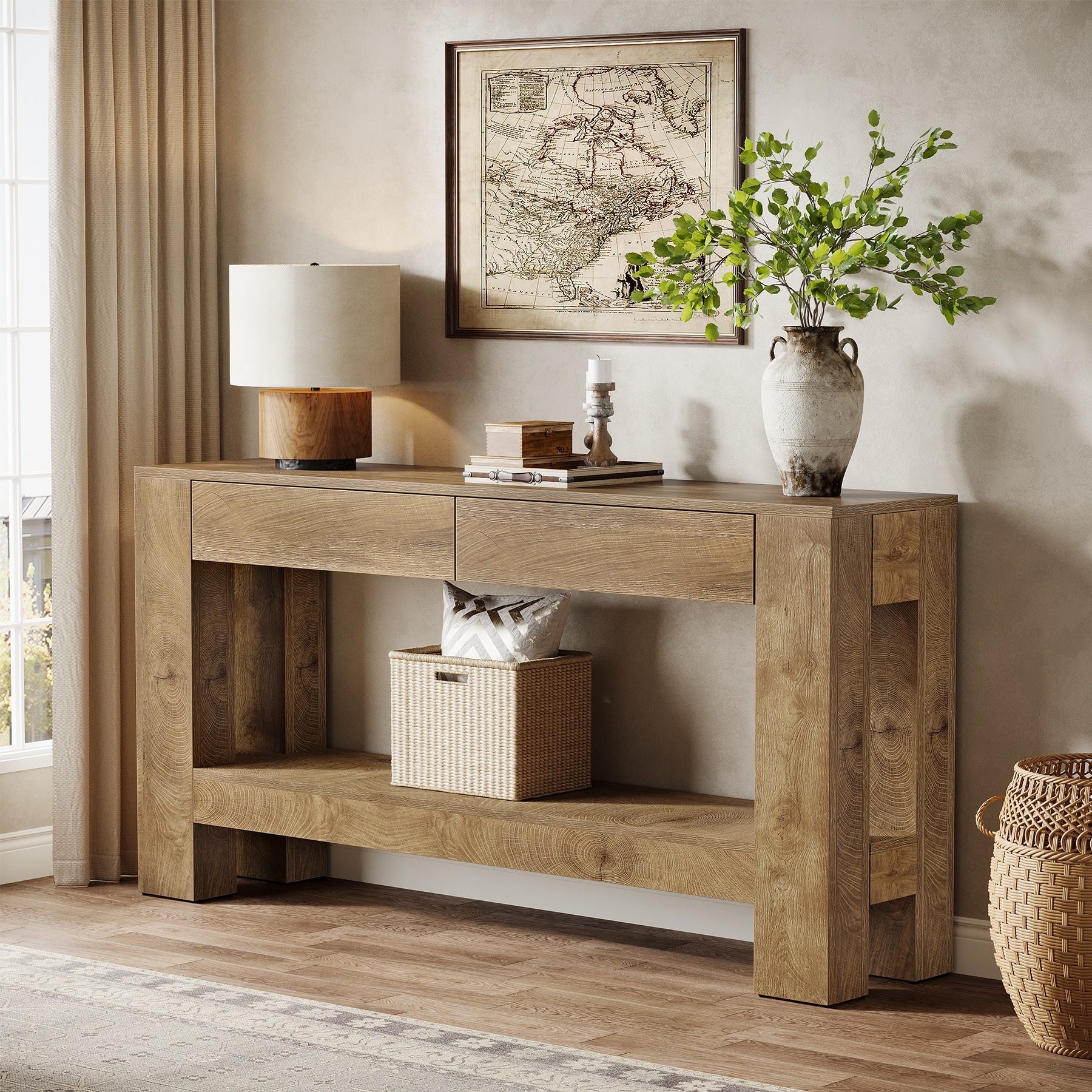 63” Console Table Behind Couch with 2 Storage Drawers