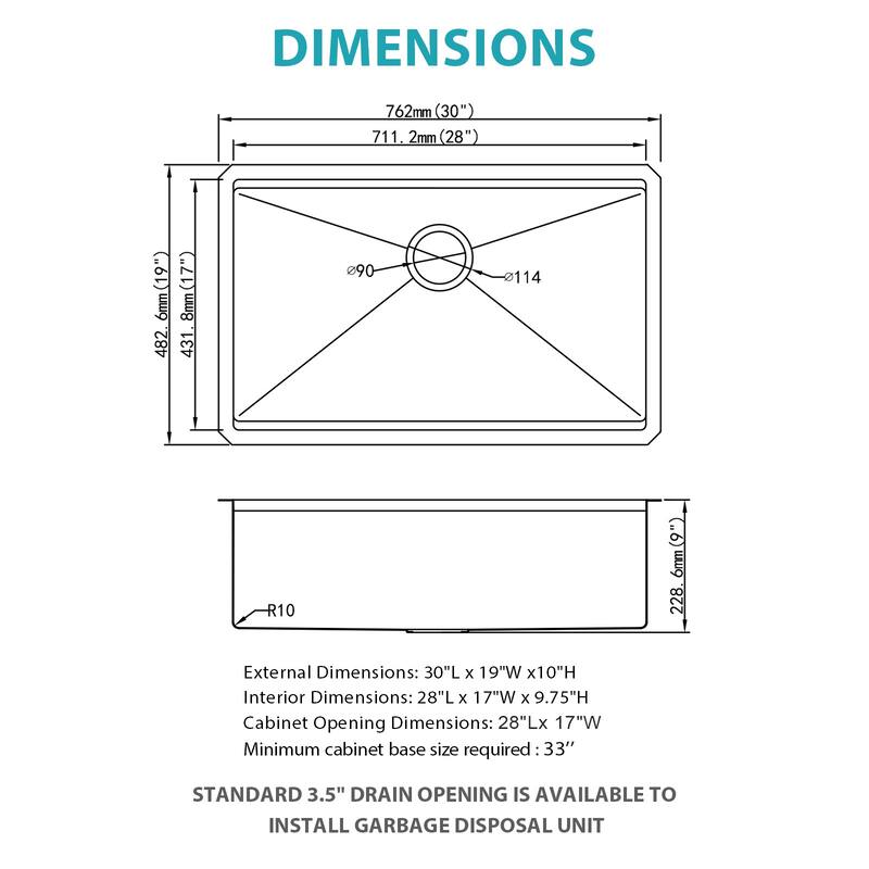 Undermount 16 Gauge Single Bowl Stainless Steel Kitchen Sink in Gold