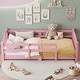 preview thumbnail 11 of 74, Montessori Solid Pine Floor Bed with Full-Length Safety Fence & Slatted Base by Harper&Bright Designs Pink - Twin