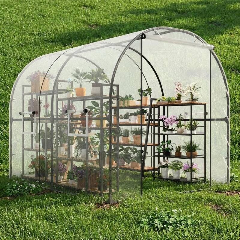 Heavy Duty Walk-in Tunnel Greenhouse Outdoor with Reinforced Frame, White - Metal