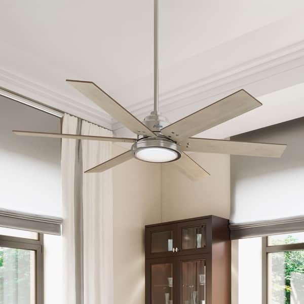 slide 2 of 23, Hunter 60" Warrant Ceiling Fan with LED Light, Wall Control - Windmill - Farmhouse, Industrial, Contemporary - ENERGY STAR Brushed Nickel