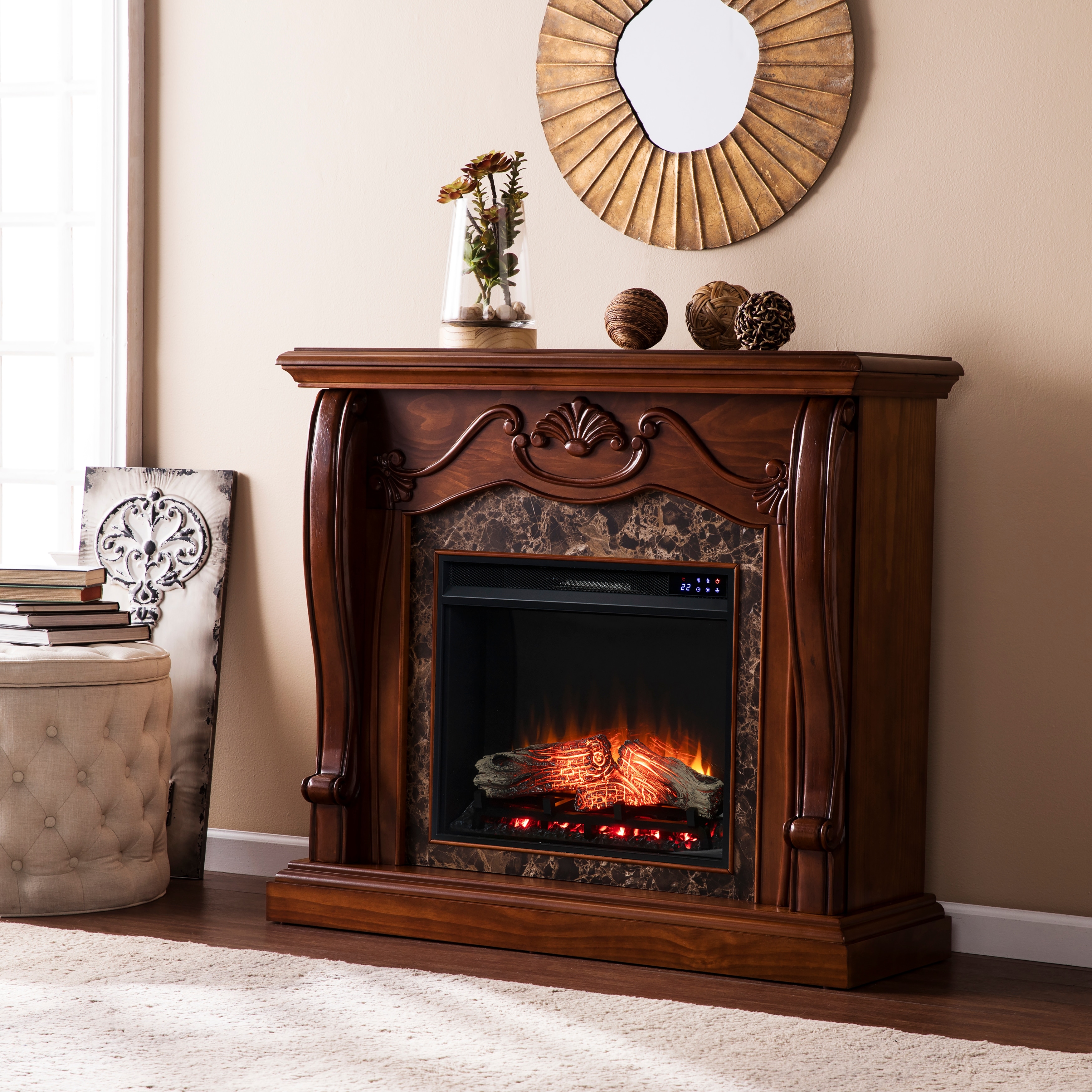 SEI Furniture Walnut Electric Fireplace