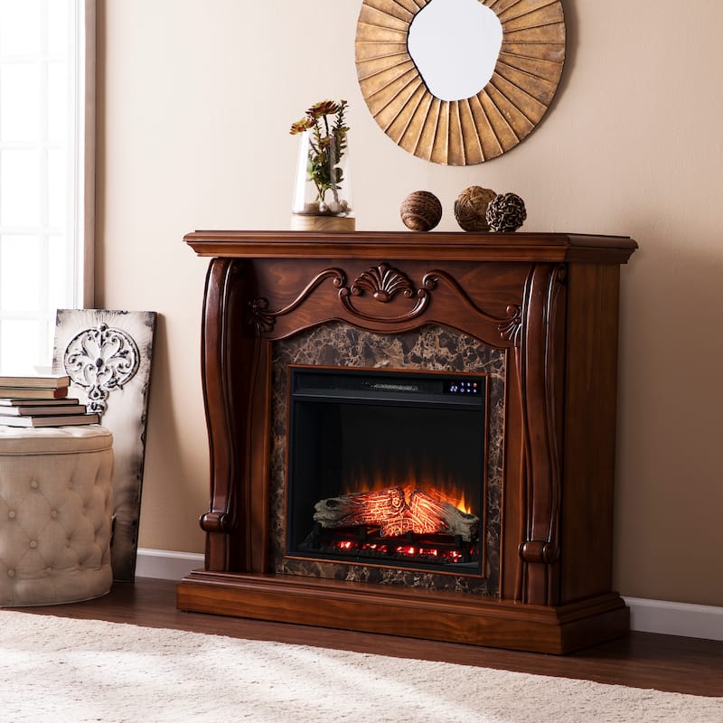 SEI Furniture Walnut Electric Fireplace - N/A - Mirrored Reflector Firebox