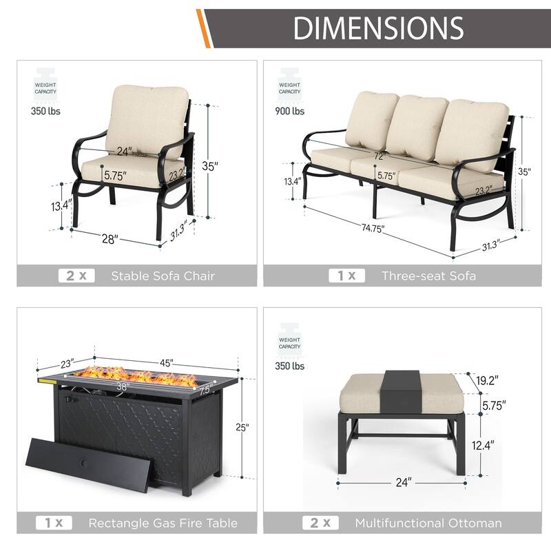 MAISON ARTS Patio Furniture Set 4/6-Piece Outdoor Conversation Set with Gas Fire Pit Table