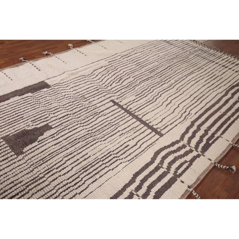 Striped Moroccan Area Rug Hand-Knotted Wool Carpet - 6'9"x 10'2"