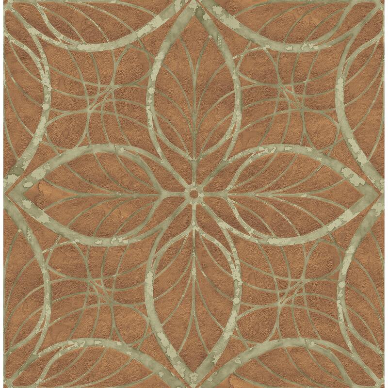 Seabrook Designs Patina Lattice Geometric Unpasted Wallpaper - 20.5 in. W x 33 ft. L - Metallic Bronze and Green
