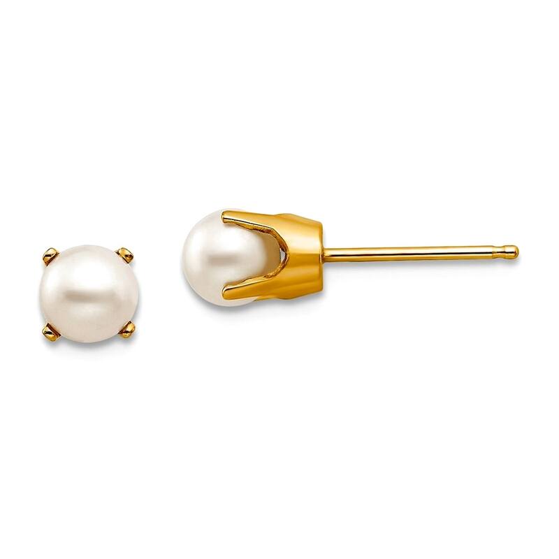 Curata 14k Yellow Gold 5mm Genuine Gemstone Birthstone Stud Earrings - Pearl