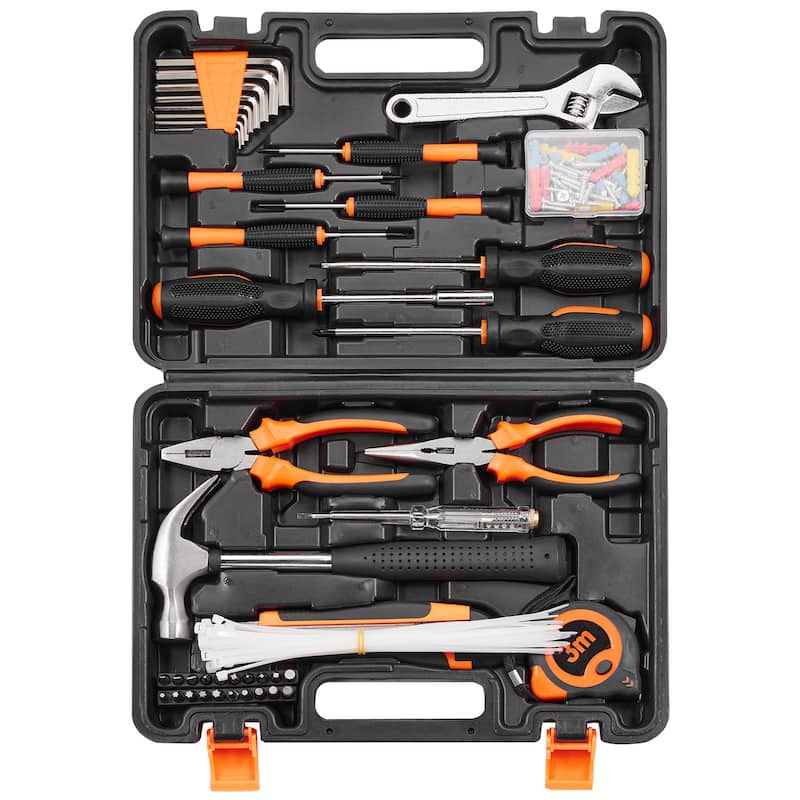 Orange-Black 132 Piece Tool Kit for Home Repairs Compact Hand Tools with Storage Case - 12.28 x 8.86 x 2.76 inch