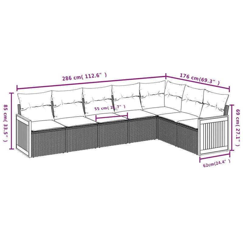 vidaXL Patio Sofa Set with Cushions Outdoor Conversation Furniture Poly Rattan