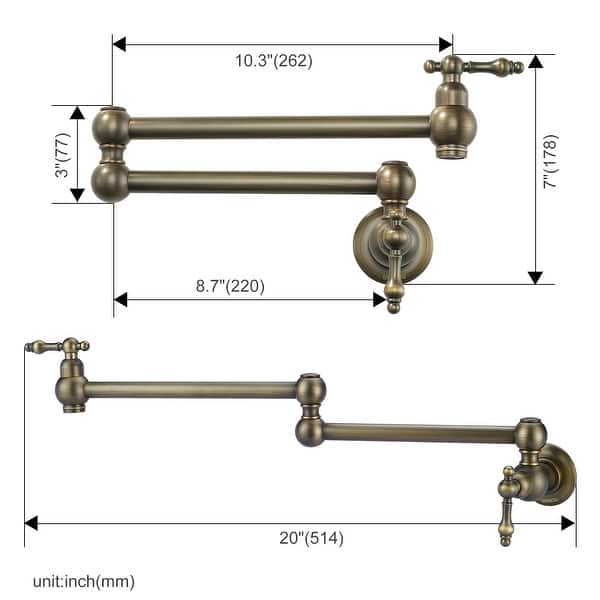 dimension image slide 10 of 12, WOWOW Wall Mounted Pot Filler Faucet with Double Joints