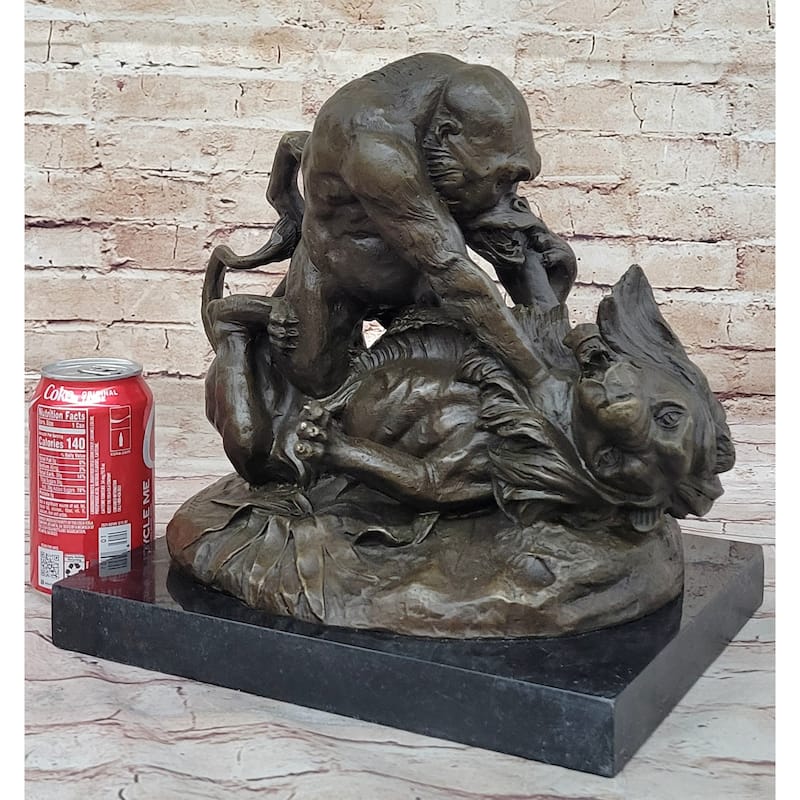 Bronze Sculpture Statue Of A Imitative Gorilla Vs. Imitative Lion By Clovis Edmon Mon