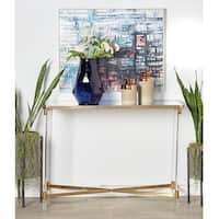 Gold Metal Contemporary Console Table with Mirrored Top and Acrylic