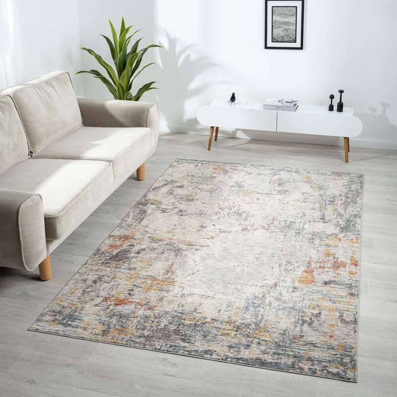 Reeves Modern Abstract Gray/Brown Performance Indoor Area Rug by Sevita - 7'9" x 9'10"