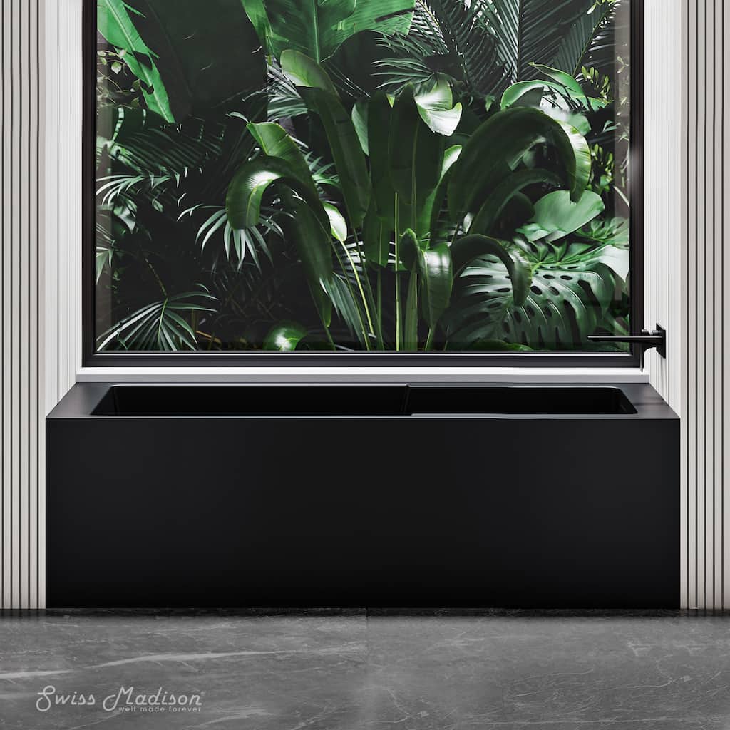 Voltaire 60 x 30 Right Drain Soaking Apron Bathtub in Black with Overflow, Drain