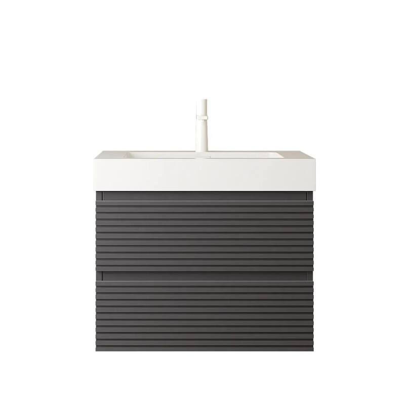 Plywood Wall-Mounted Bathroom Vanity Set in Grey with Integrated Acrylic Sink