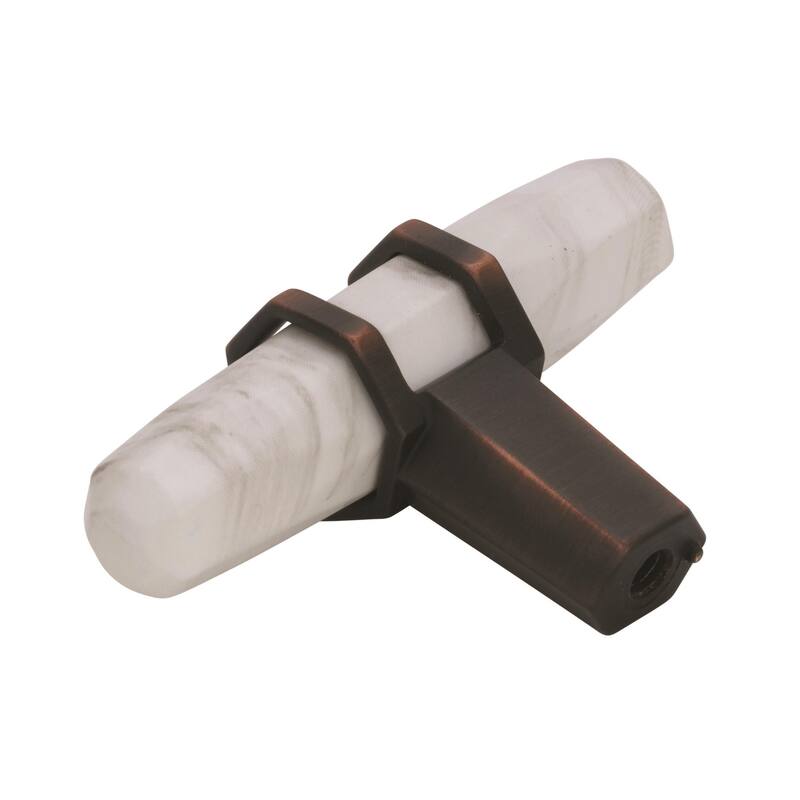 Carrione 2-1/2 in (64 mm) Length Marble White/Oil-Rubbed Bronze Cabinet Knob - 2.5