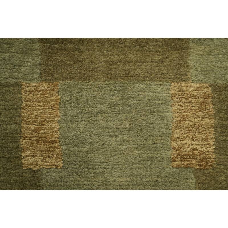 Hand Knotted Oriental 100% Wool Carpet Modern Abstract Green Nepalese Area Rug - 5' 0'' X 3' 0''